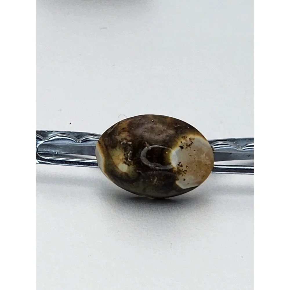 Vtg AGATE W/ FOSSILS‎ Cabochon Men's Tie Bar Clip & Cufflinks Set FREE $HIPPING!